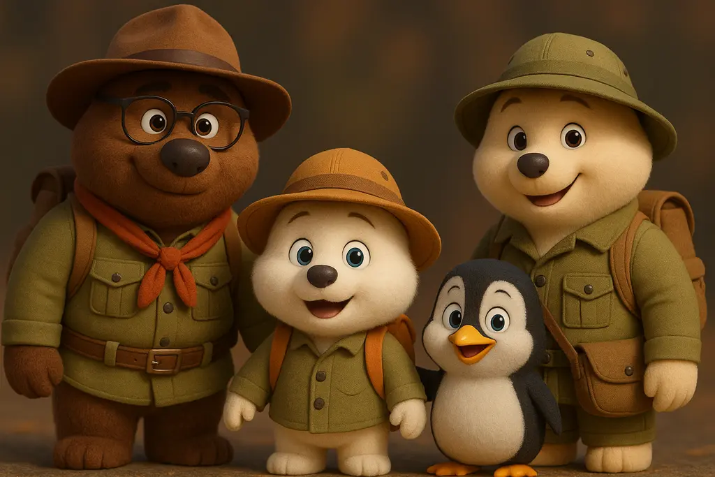 탐험복을 입은 오소랜드 캐릭터들 3D 일러스트