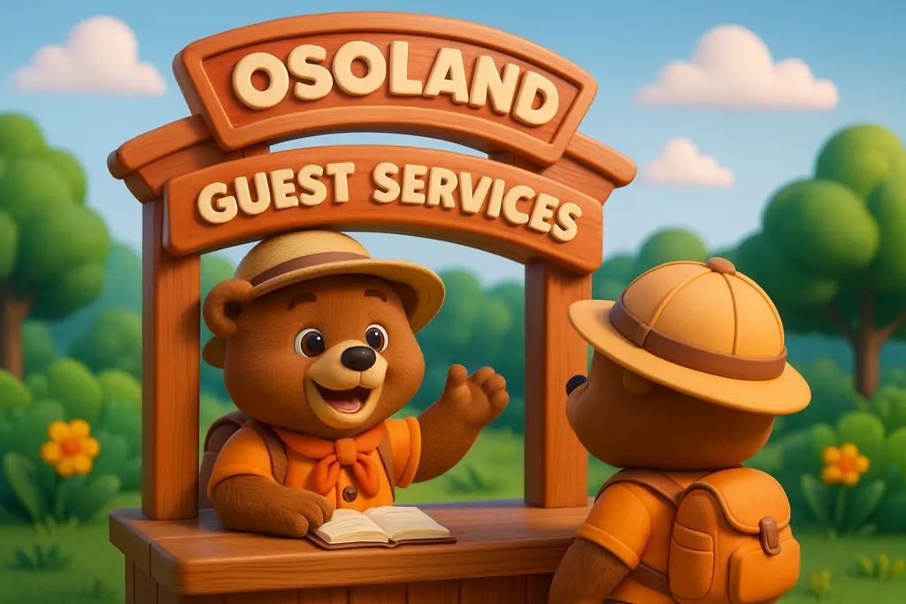Osoland_Guest_Services_with_cartoon_bears 오소랜드 게스트 서비스 픽사풍 3D 이미지